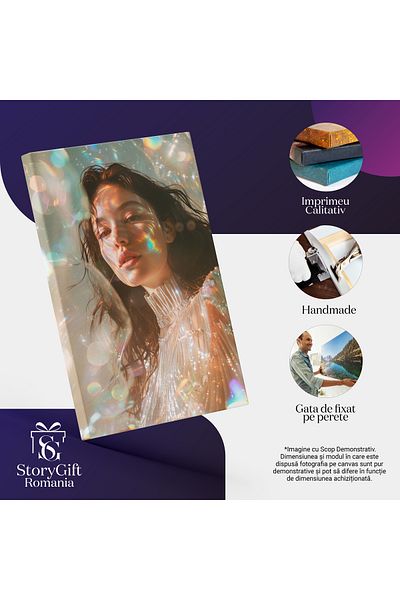 StoryGift Romania Tablou Canvas: Simfonia Luminii Și Rochia Femeii Cu Reflexii Incredibile Curcubeu Și Transparen