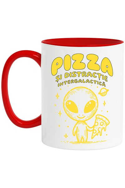 StoryGift Romania Pizza and intergalactic fun alien in space mug, 330ml, Ceramic, Cu, STG