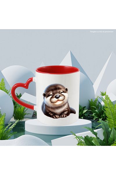 StoryGift Romania Mug with a cheerful otter | illustration | happiness | animal | smile | sit cumin, With ,STG