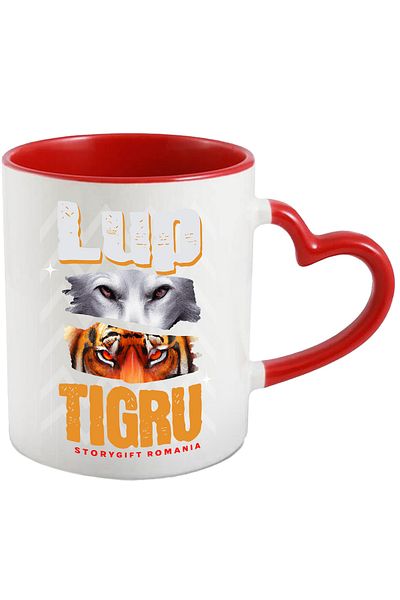 StoryGift Romania Mug Wolf and Tiger The Strongest, Warriors, 330ml, Ceramic With Heart Handle, With, left