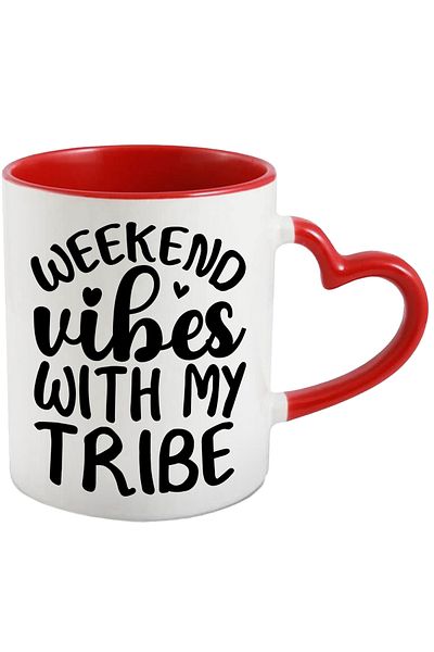 StoryGift Romania Mug with hearts and the text "Weekend vibes with my tribe" - weekend vibes, With,STG.