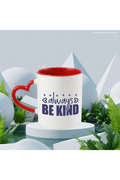 StoryGift Romania Mug with stars and the text "Always be kind" - help kindness with Red Heart Handle, With,STG.