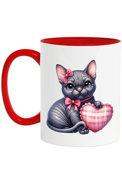 StoryGift Romania Mug with a black kitten holding a heart | illustration | bows | tableware | gr, Cu,STG