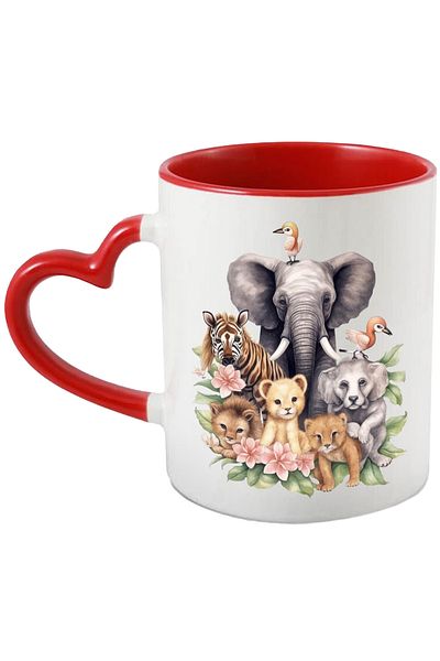 StoryGift Romania Mug With Wild Animals In Nature | Illustration | Lion Cub | Elephant | Birds, With ,stg