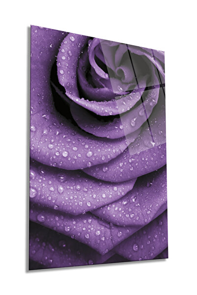 Rosyvien Velika ljubičasta ruža, vertikalna staklena slika, dekoracija zidova...