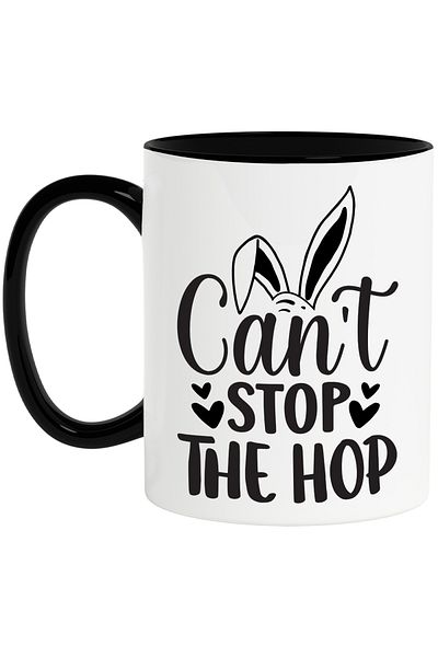 StoryGift Romania Mug with rabbit ears and the message "Can't stop the hop", With ,STG