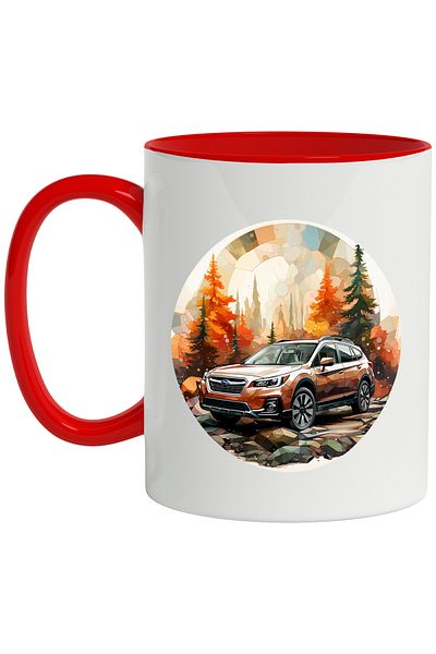 StoryGift Romania Mug With Car, Autumn, Stones, Forest, Fir Trees, Multicolor 330 ml, Ceramic with Ma, With, STG