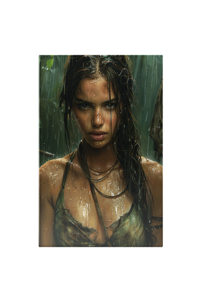 StoryGift Romania Tablou Canvas: Tânără Sexy, Amazoană În Ploaie Cu Maieu Verde- Frumusețe Și Portrete Artistice