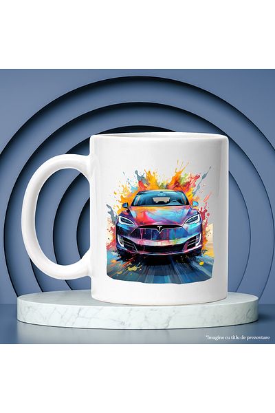 StoryGift Romania Cana Cu Masina, Brand, Tesla, Sosea, Viteza, Vopsea, Multicolor 330 Ml, Ceramica, Cu ,stg