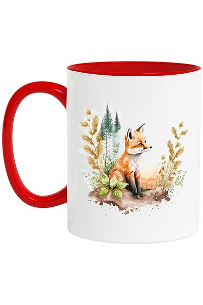 StoryGift Romania Mug with a fox looking into the distance | illustration | nature | forest | tree, With ,STG