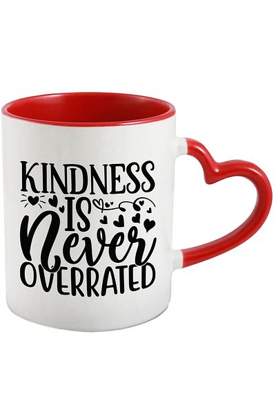 StoryGift Romania Mug with hearts and the message "Kindness is never overrated" with Handle I, With,STG.