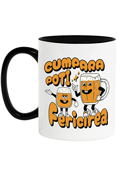 StoryGift Romania Cana Poti Cumpara Fericirea Halba Si Pahar Bere, 330ml, Ceramica Cu Maner Negru, Cu M,stg