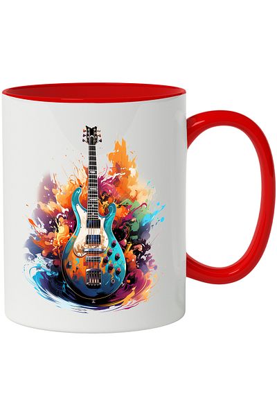 StoryGift Romania Electric Guitar Mug, Abstract Illustration, Paint Splash, Multicolor 330 m, With ,STG.