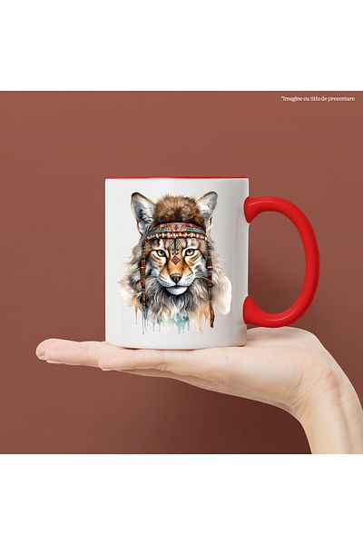 StoryGift Romania Mug with a feline, illustration, different symbols from Indians, indigenous, serious, With, STG