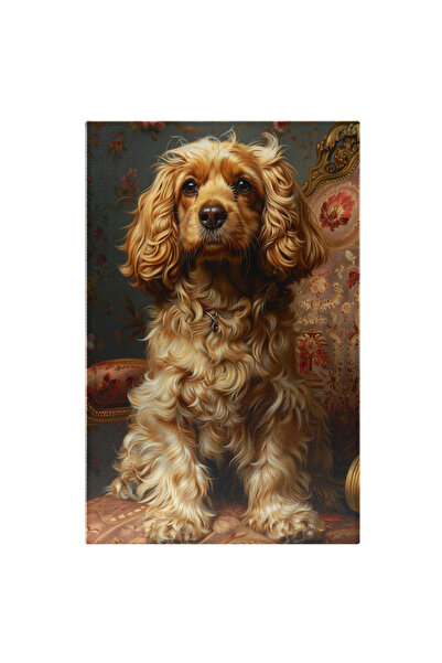 StoryGift Romania Tablou Canvas The Beautiful Furry Dog Cu Urechile Lungi Si Ochii Caprui Pe Un Scaun Regal Infl