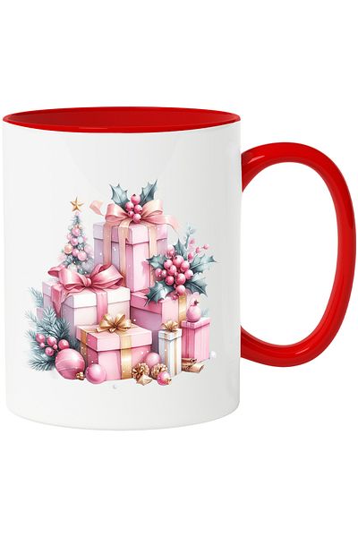 StoryGift Romania Mug with many gifts | illustration | fir tree with baubles | mistletoe | that holiday, With ,STG