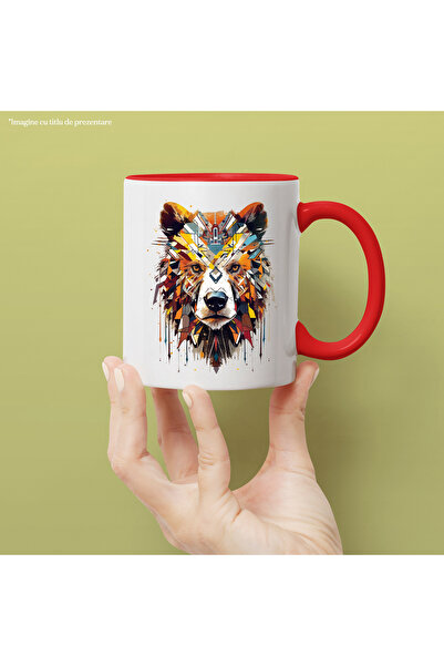StoryGift Romania Bear Head Mug, Mosaic, Paint Splatter, Abstract, Multicolor 330 ml, Ceramic, With ,STG