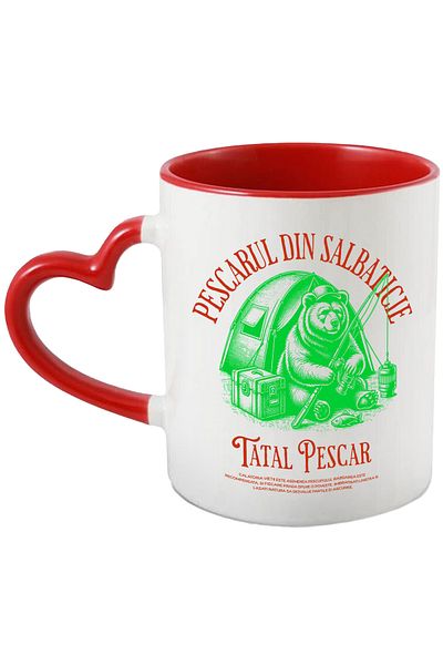 StoryGift Romania Mug Father fisherman bear standing fishing tent family, 330ml, Ceramic with Linen Handle, With, STG.