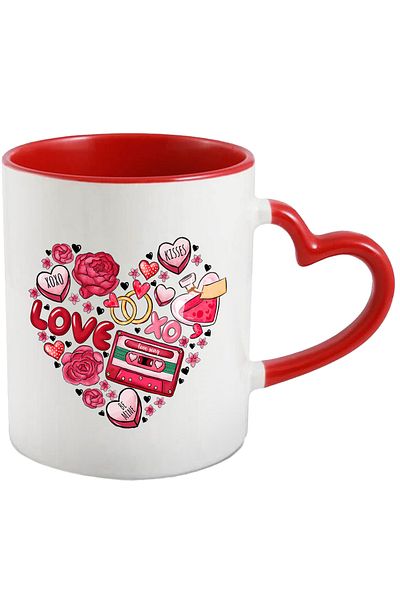 StoryGift Romania Mug with the message "Love, Kisses, Be Mine, xoxo, Love Song", Valentine's Day, illustrated, With ,STG