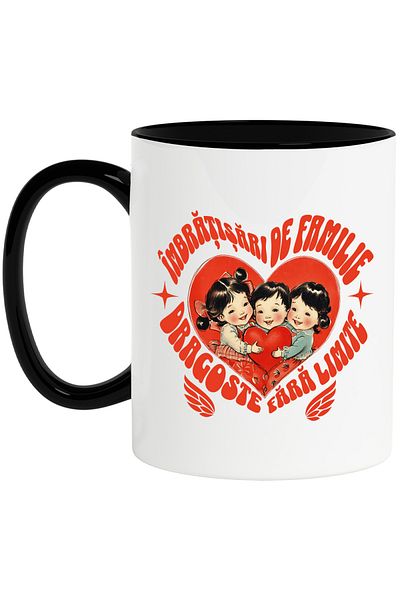 StoryGift Romania Family Hugs Mug, Love Without Limits, 330ml, Ceramic with Black Handle, With ,STG
