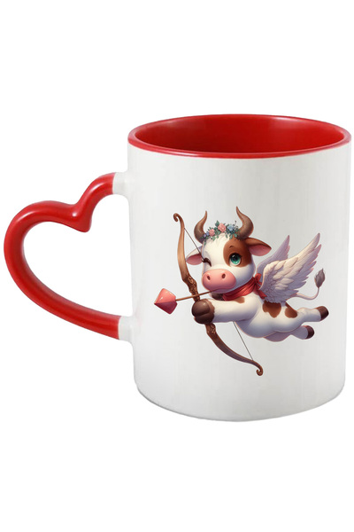 StoryGift Romania Mug with a Cupid cow, illustration, archery, falling in love, wings, flying, With, STG