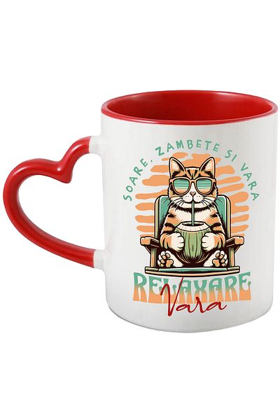 StoryGift Romania Mug Cat on a Sunbed with a Cocktail - Sun Smiles and Summer, 330ml, Ceramic c, Cu, STG