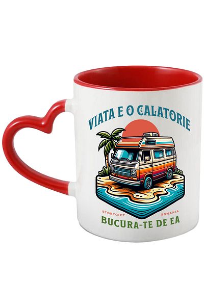 StoryGift Romania Mug life is a journey enjoy it nature, 330ml, Ceramic with Heart Handle, With,STG.