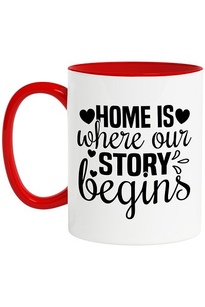 StoryGift Romania Mug with hearts and the message "Home is where our story begins" - "home is where our story begins", With ,STG
