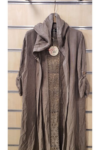 Park Moda Italian Cap Sequin and Lace Detailed Hooded Linen Jacket