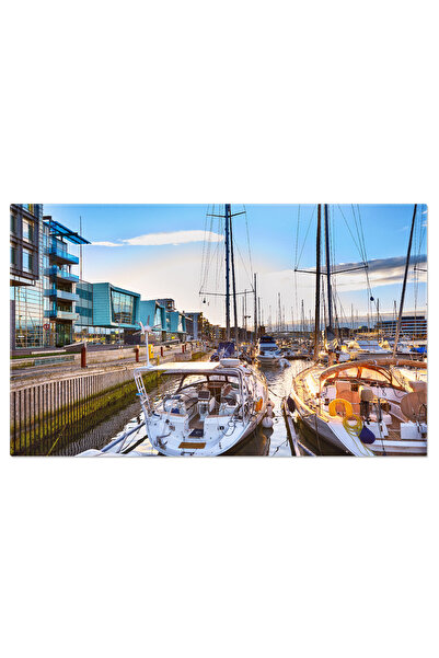 StoryGift Romania Tablou Canvas Marina Din Bergen, Norvegia, Iaht, Barca, Solheimsviken, Modern, Apus, Creasterea