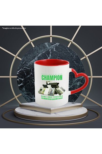 StoryGift Romania _Champion_ Mug - Money Brings Happiness, 330ml, Ceramic with Red Heart Handle, With Handle, STG