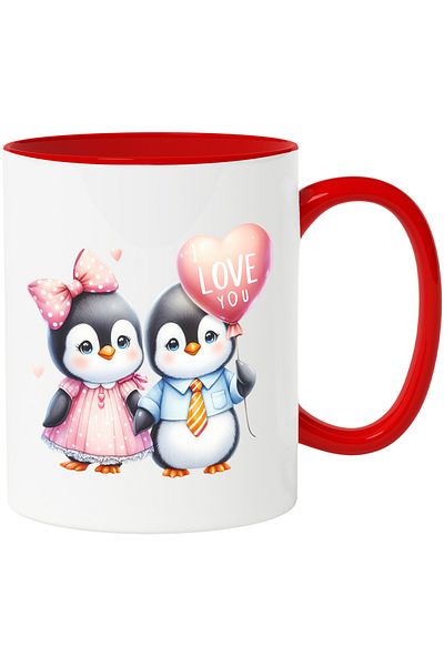 StoryGift Romania Mug with 2 cheerful penguins | relationship | friendship | together | balloon with the message "I, With, STG"