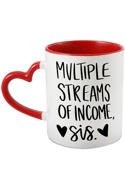 StoryGift Romania Heart mug with the message "Multiple streams of income, sis." - multiple sources, With ,STG