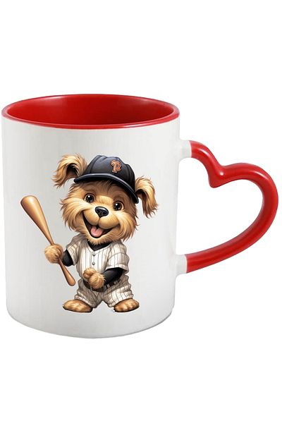 StoryGift Romania Mug with a cheerful puppy playing baseball | cap | match | bat | sport | bye, With ,STG