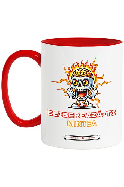 StoryGift Romania Mug Skull with brain in flames text Free your mind, 330ml, Ceramic with Ma, With, STG