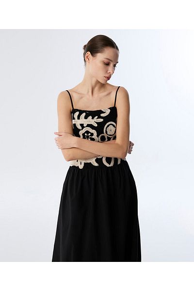 Twist Crochet Mix Poplin Dress