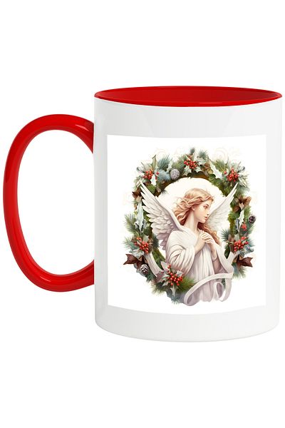 StoryGift Romania Mug with an angel, illustration, crown, mistletoe, leaves, fir cones, celebration, With,STG
