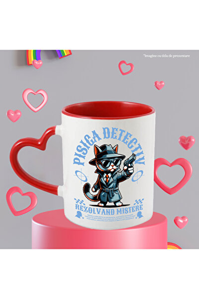 StoryGift Romania Cana Pisica Detectiv Rezolvand Mistere - Sherlock Cat, 330ml, Ceramica Cu Maner , Cu ,stg