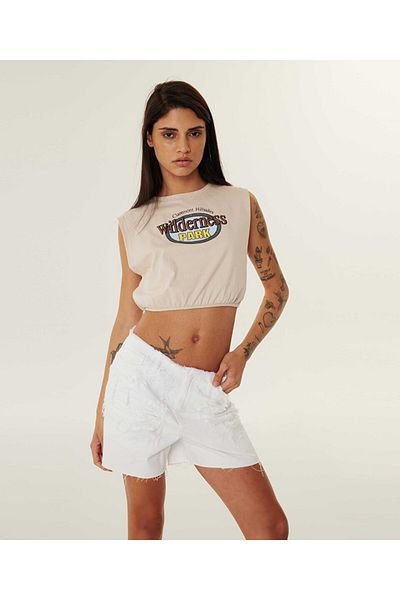Twist Slogan-T-Shirt mit geraffter Taille