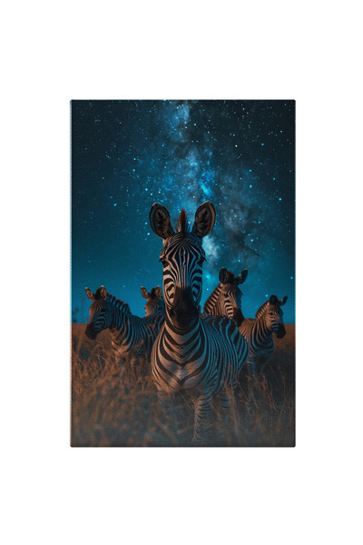 StoryGift Romania Tablou Canvas: Poză De Grup A Cinci Zebre Cu Cerul Înstelat- Veghea Stelelor Asupra Zebrelor P