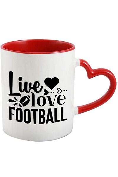 StoryGift Romania Mug with hearts and the text "Live, love, football" - live love play football, With ,STG