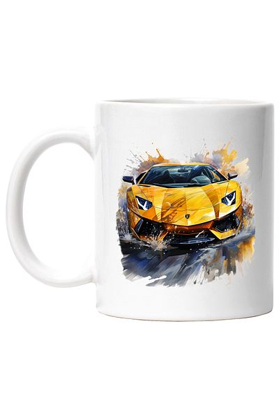 StoryGift Romania Cana Cu Masina Sport, Apa, Umbra, Watercolor, Ilustratie, Multicolor 330 ml, Cer, Cu ,STG