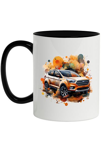 StoryGift Romania Mug With Car, Ford, Polka Dots, Watercolor, Wheels, Vehicle, Multicolor 330 ml, Ceramics, With ,STG