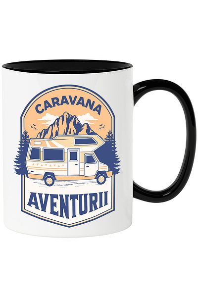 StoryGift Romania Caravan Adventure Family Mountain Travel Mug, 330ml, Ceramic with Black Handle, With ,STG
