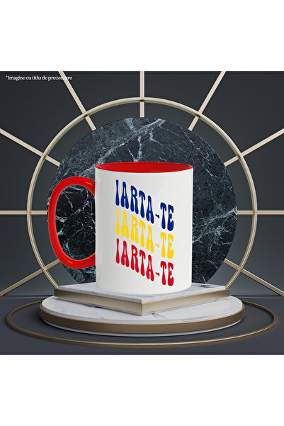 StoryGift Romania Mug with the word "Forgive me", in the colors of the Romanian flag, red, yellow, blue, with "STG".