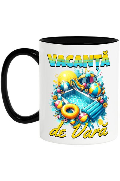 StoryGift Romania Summer Vacation Mug, swimming pool slide relaxation, 330ml, Ceramic with Black Handle, With Ma,STG.