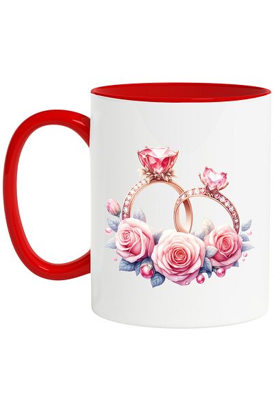 StoryGift Romania Mug with 2 diamond rings, gemstones, illustration, engagement, relationship, Val, With, STG