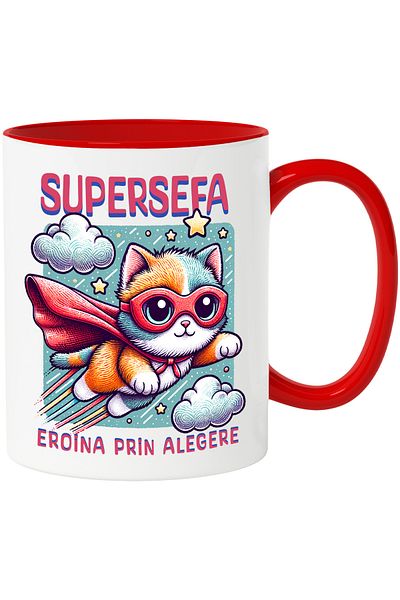 StoryGift Romania Super Boss Mug, Superhero, Heroine By Choice, 330ml, Ceramic with Red Handle, With Handle, STG
