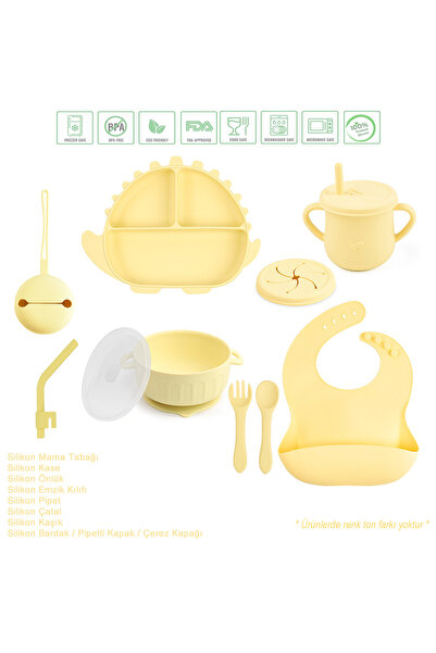 jojobebek Silikon Beslenme Seti, Mama Tabağı, Kase, Çatal-Kaşık, Pipet, Barda...