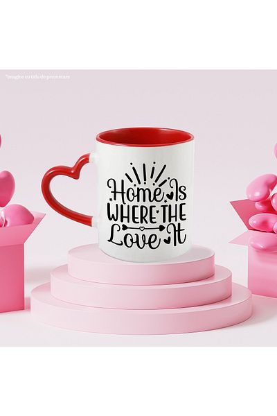 StoryGift Romania Mug with hearts and stars with the message ""Home" is where love is, With ,STG